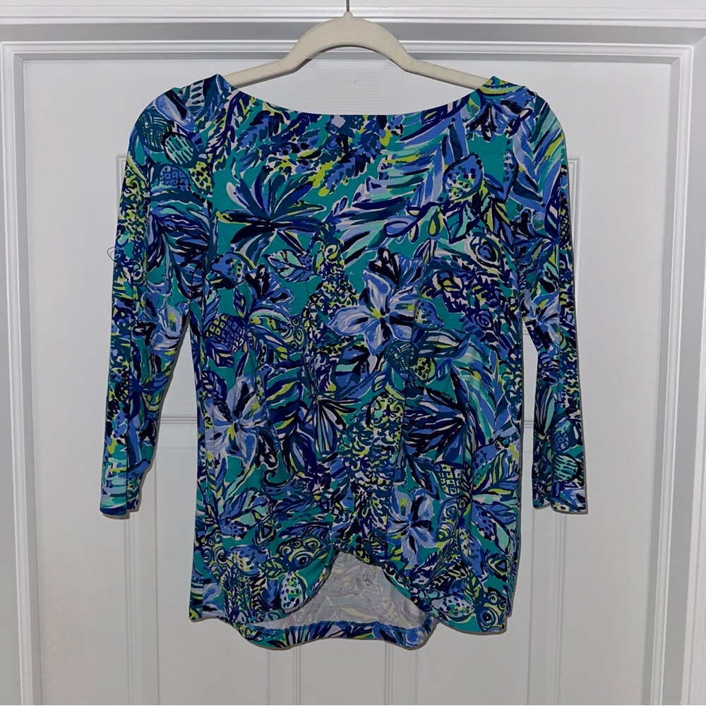 Blue and Teal Lilly Pulitzer Bennet Top 3/4 Sleeve